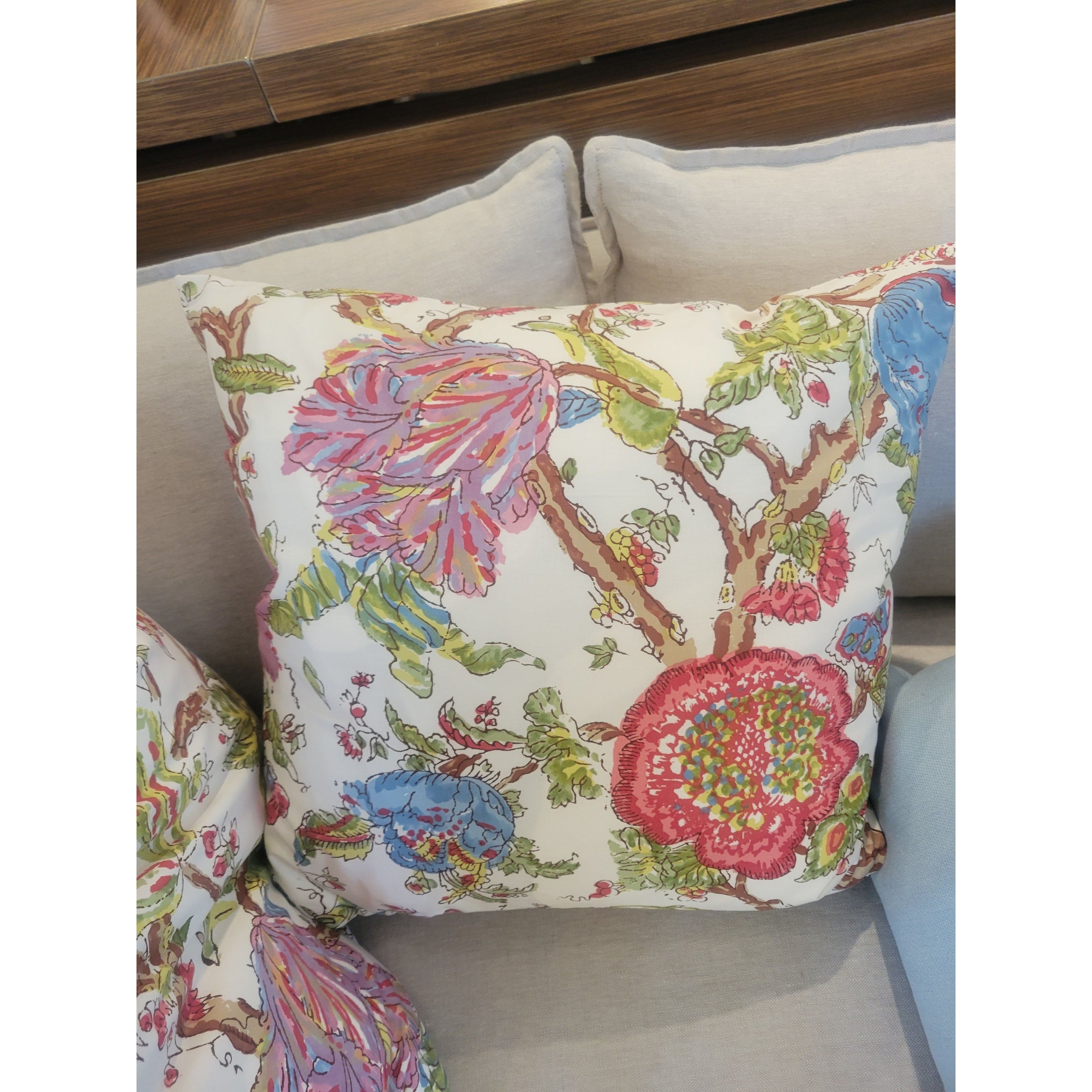 Pair of Square Pillows w/ Red & Turquoise Floral Print