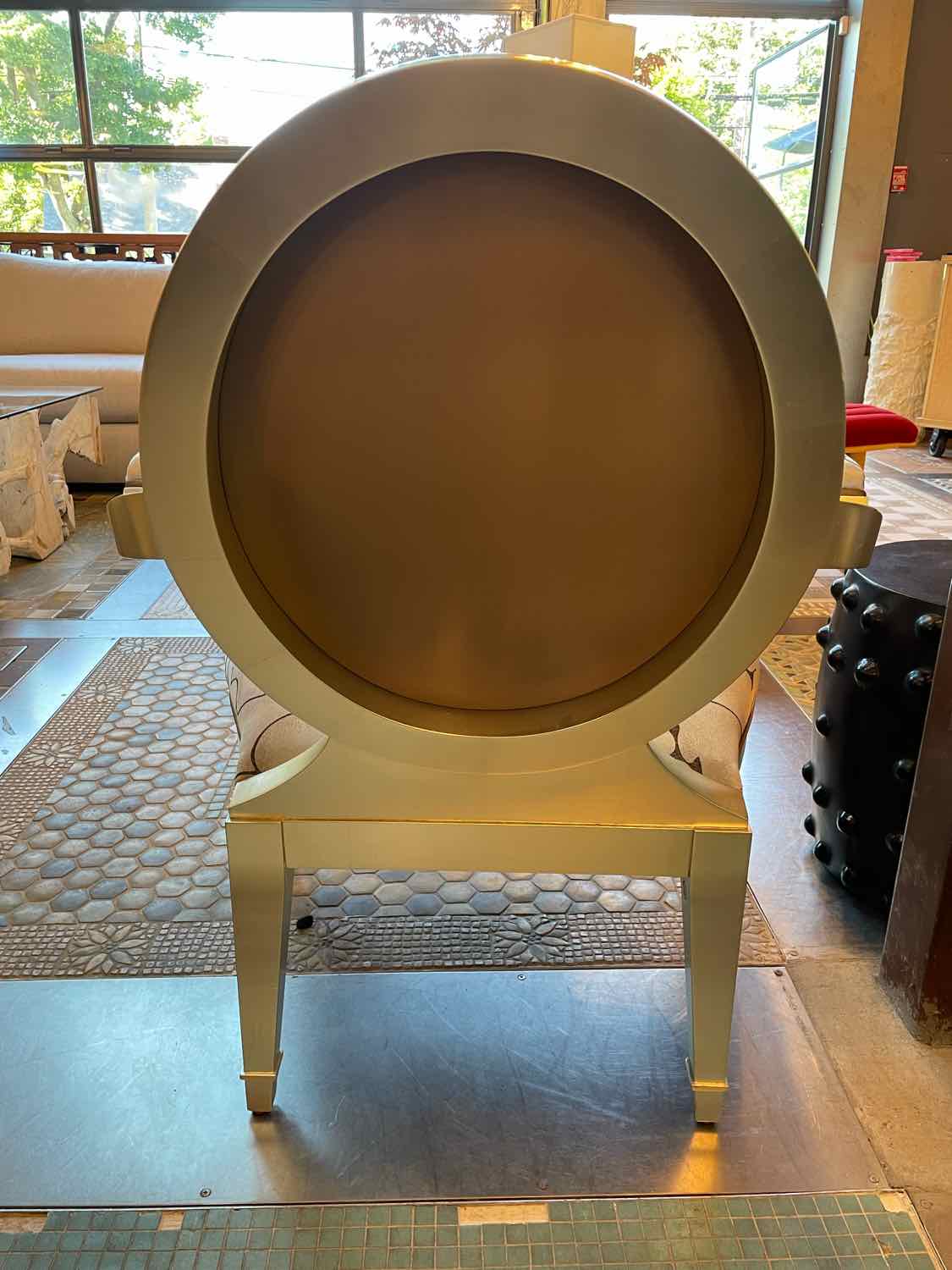 Silver & Brown Leather Oval Arm Chair by John Hutton for Donghia w/ Pillow