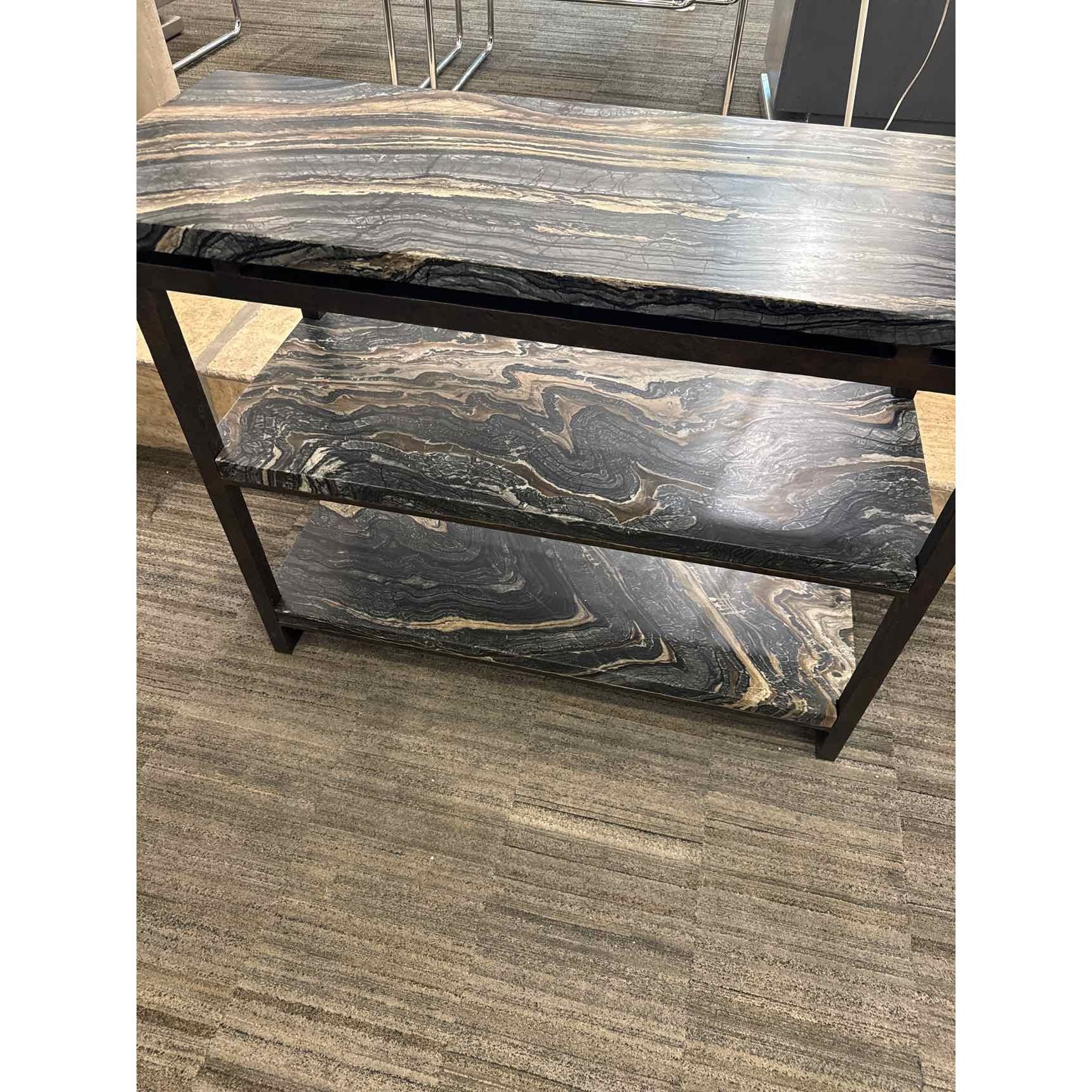 Custom Striated Marble Three-Tiered Console w/ Iron Frame