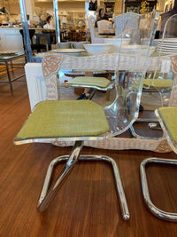 PAIR of Mid-Century Lucite & Chrome Chairs w/ Green Seats by Luigi Bardini