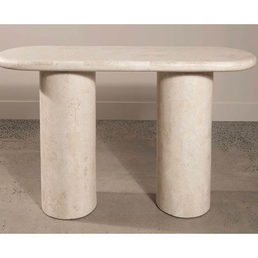 Wyld Blue Tall Skinny Marble Oval Console (AS IS) - colletteconsignment.com