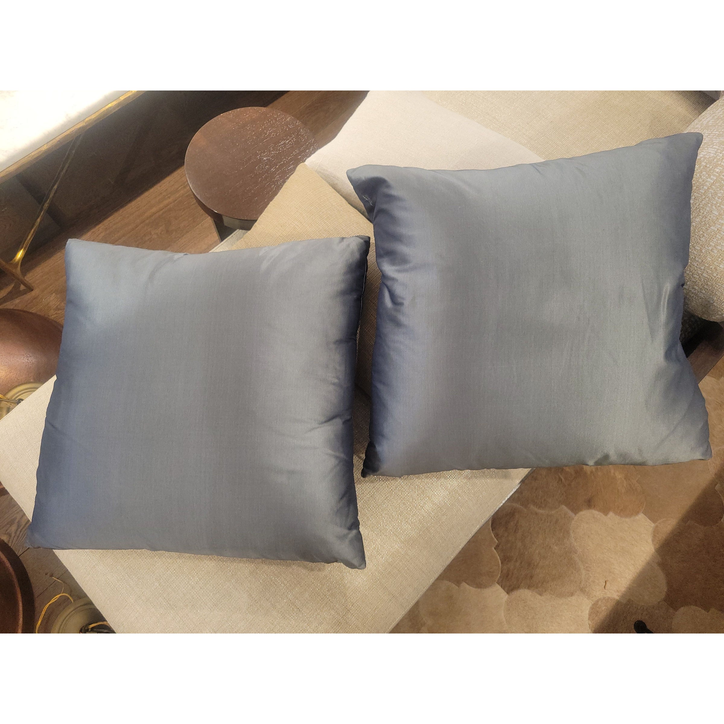 PAIR of Slate Gray Silk Square Pillows w/ Down Inserts - colletteconsignment.com