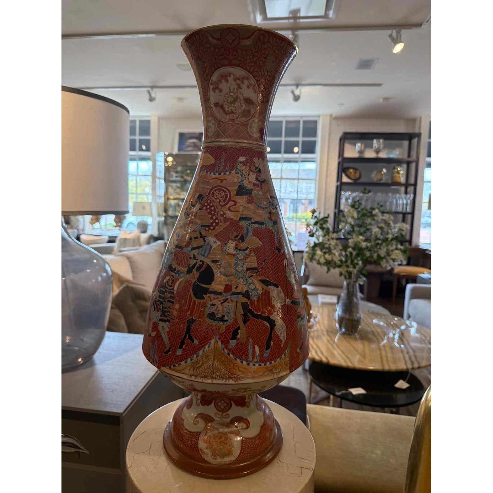 Antique Japanese Satsuma Ware Vase, Meiji Period Style w/ Figural Scenes & Gilt - colletteconsignment.com