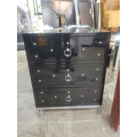 Black Lacquer & Nickel 3-Drawer Nightstand w/ Mirror Top by Worlds Away