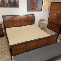 King-Sized Henredon Burlwood Sleigh Bed w/ Dark Walnut Accents - AS IS