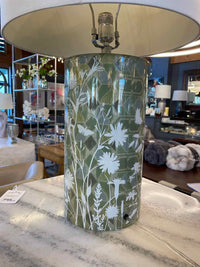 PAIR of Garden Theme Green Metallic Glass Table Lamps w/ Shades