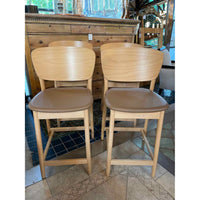 SET of 4 Leather & Wood Valencia Counter Stools by Ton (AS IS)