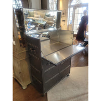 Vintage Black Leather & Steel 'Mayfair' Steamer Trunk Rolling Bar by RH - colletteconsignment.com