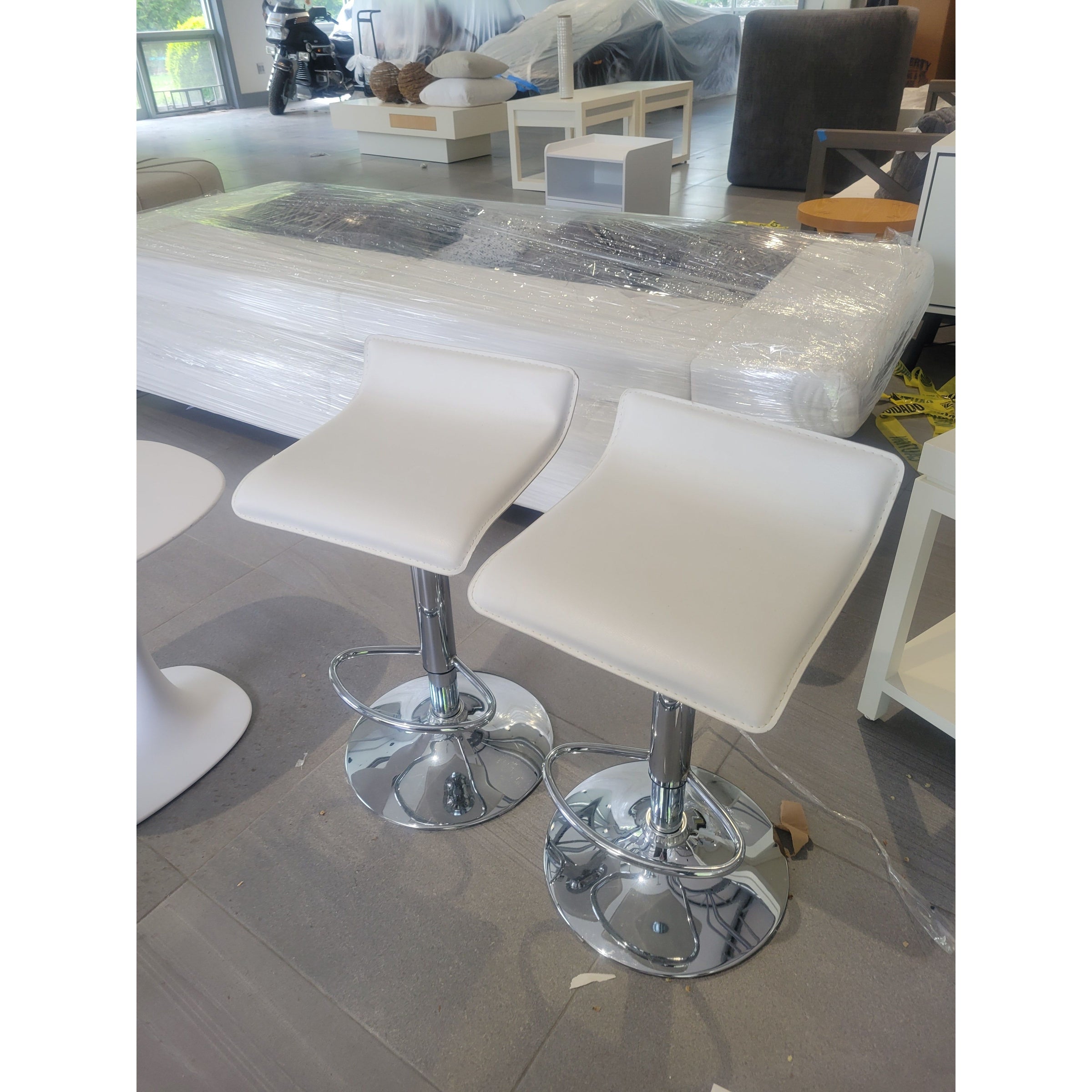 PAIR of White Leather & Chrome Bar Stools by Coaster