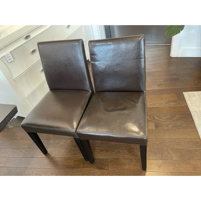 SET of 8 Brown Leather Dining Chairs - colletteconsignment.com