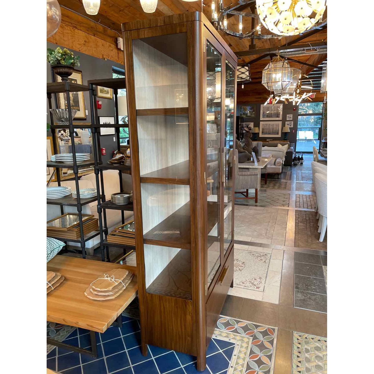 Walnut Eleana Cabinet w/ Beveled Glass Panel Doors & LED Lighting by Hooker