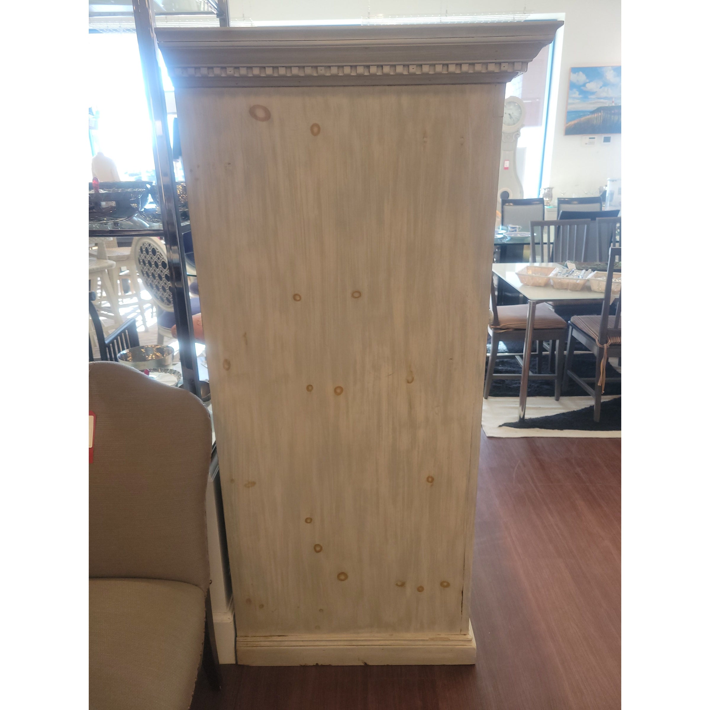 Vintage Whitewash Pine Storage Cabinet - colletteconsignment.com