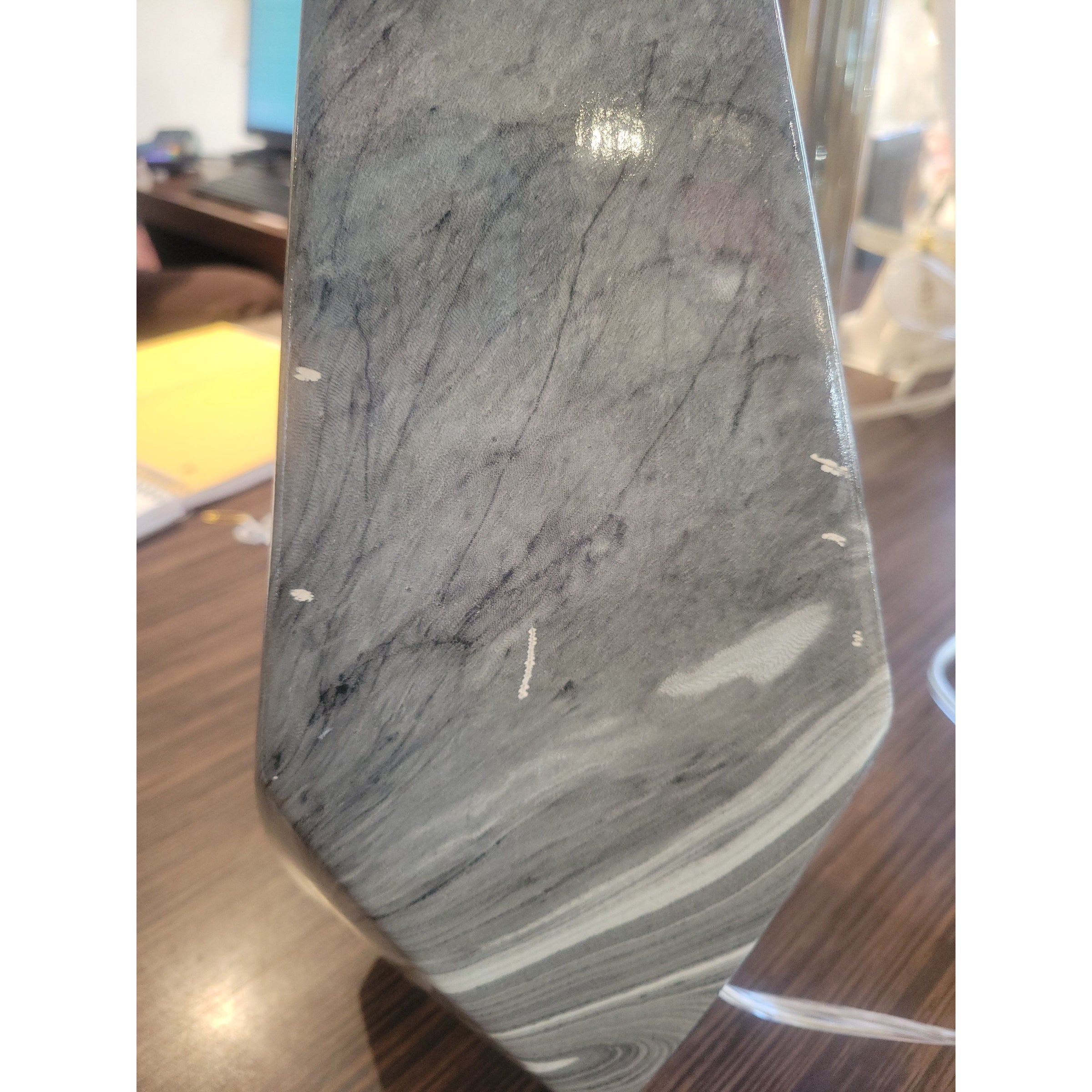 PAIR of Gray Stone Like Table Lamps by Surya - colletteconsignment.com