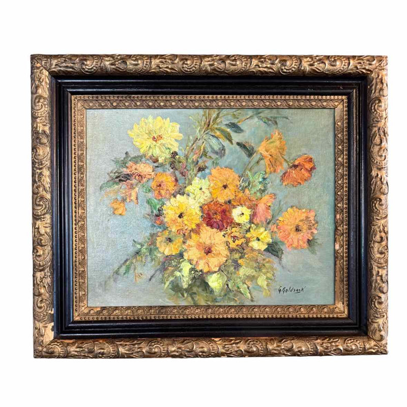 Palette Knife Floral Oil Painting by G. Goldsack in Bronze Tone Frame - AS IS