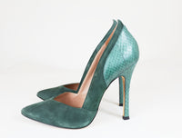 Sigerson Morrison 9 Green Pointed Toe Pumps w/ Snakeskin Heel