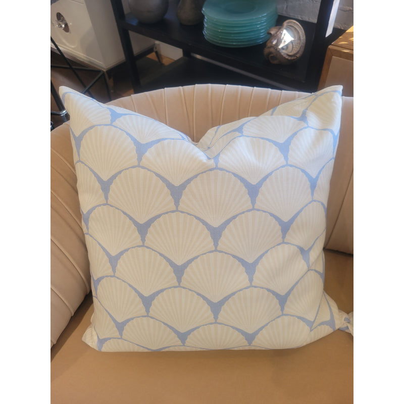 PAIR of Custom Off-White Seashells on Blue Square Pillows