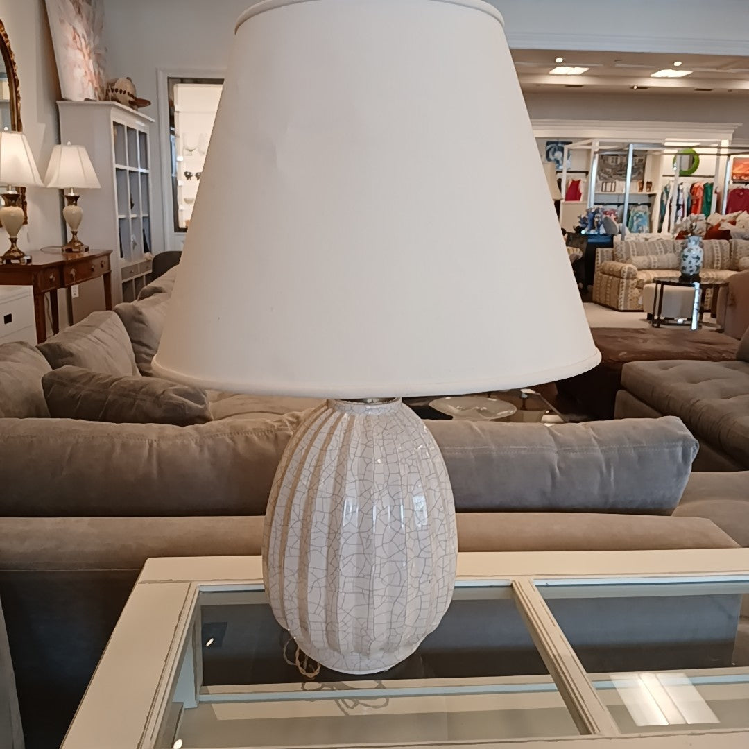Fluted Porcelain Table Lamp w/ Off-White Shade - colletteconsignment.com
