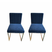 Pair of Goldfinger Dining Chairs in Navy Suede w/ Shiny Brass Legs