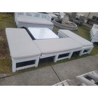 White Wood Lattice 3-Pc U-Shaped Bench Sectional w/ Gray Cushions - colletteconsignment.com