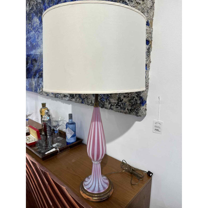 Pair of Mid-Century Murano Pink Opaline Glass Table Lamps 19"DiamX35"H