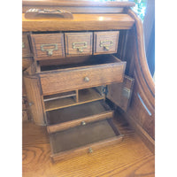 Early 20th C Edwardian Oak Roll Top Desk