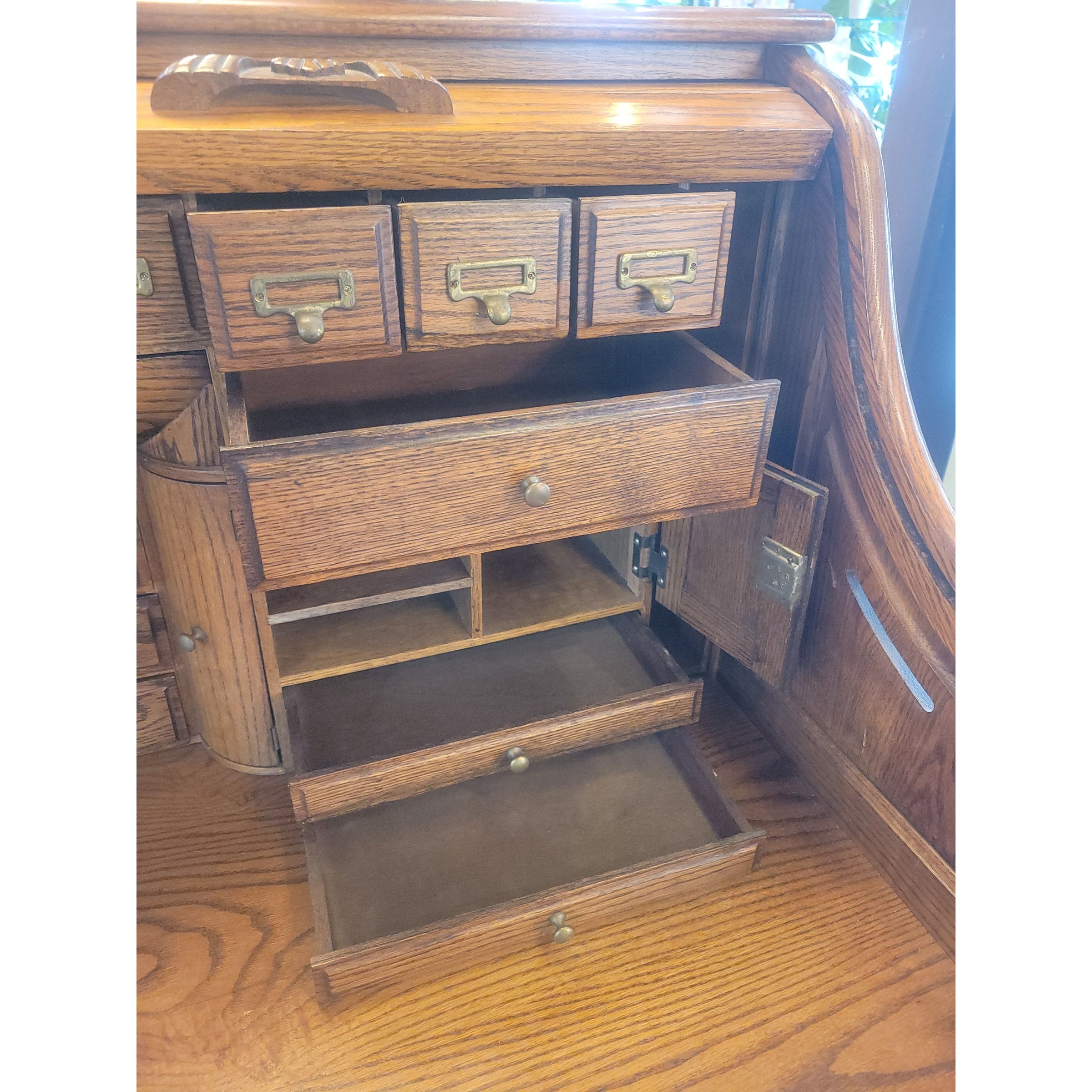 Early 20th C Edwardian Oak Roll Top Desk