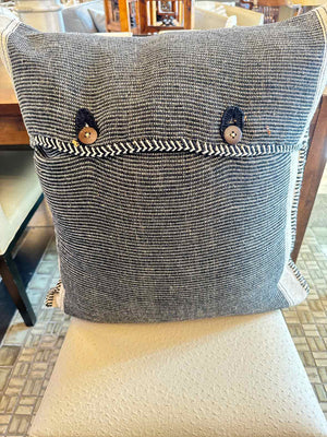 Large Black & Cream Stitched Pillow W/ Button Details