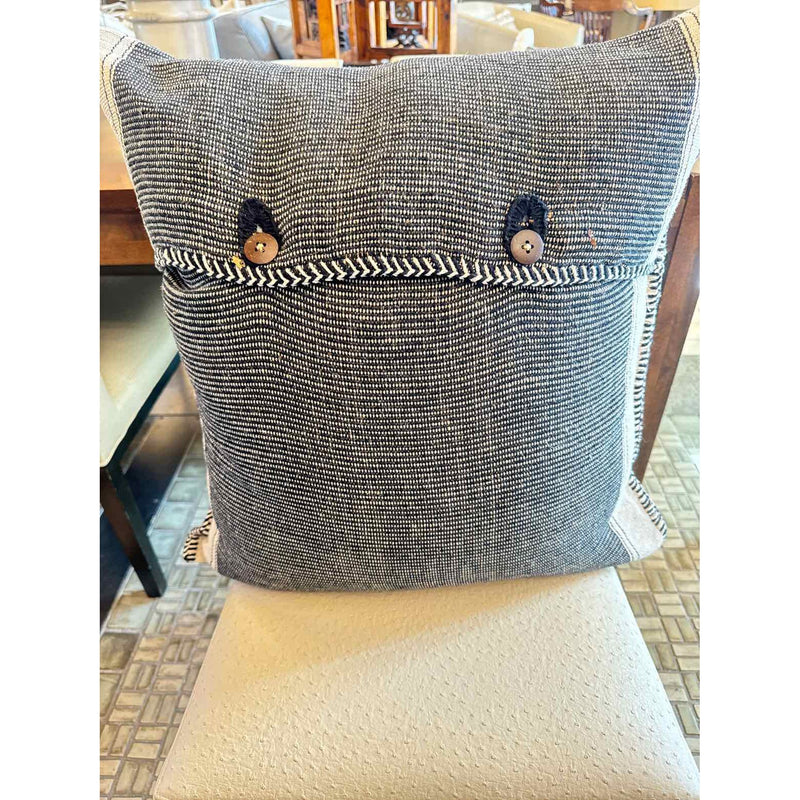 Large Black & Cream Stitched Pillow W/ Button Details - colletteconsignment.com