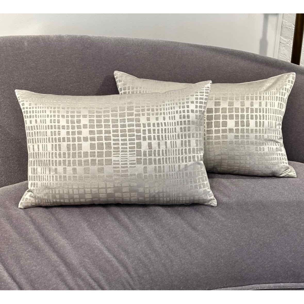 Pair of Silver Lumbar Pillows w/ Squares Pattern