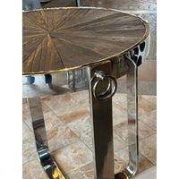 Round Wood & Chrome Side Table