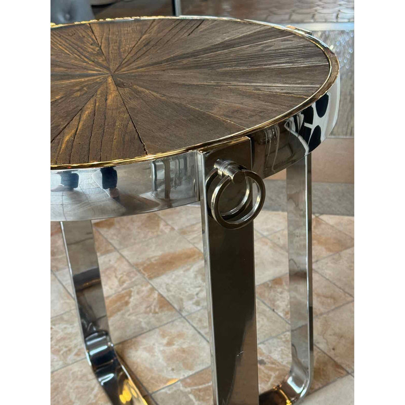 Round Wood & Chrome Side Table