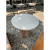 Victoria Teak Side Table w/ Round Travertine Top by Harbour (AS IS)