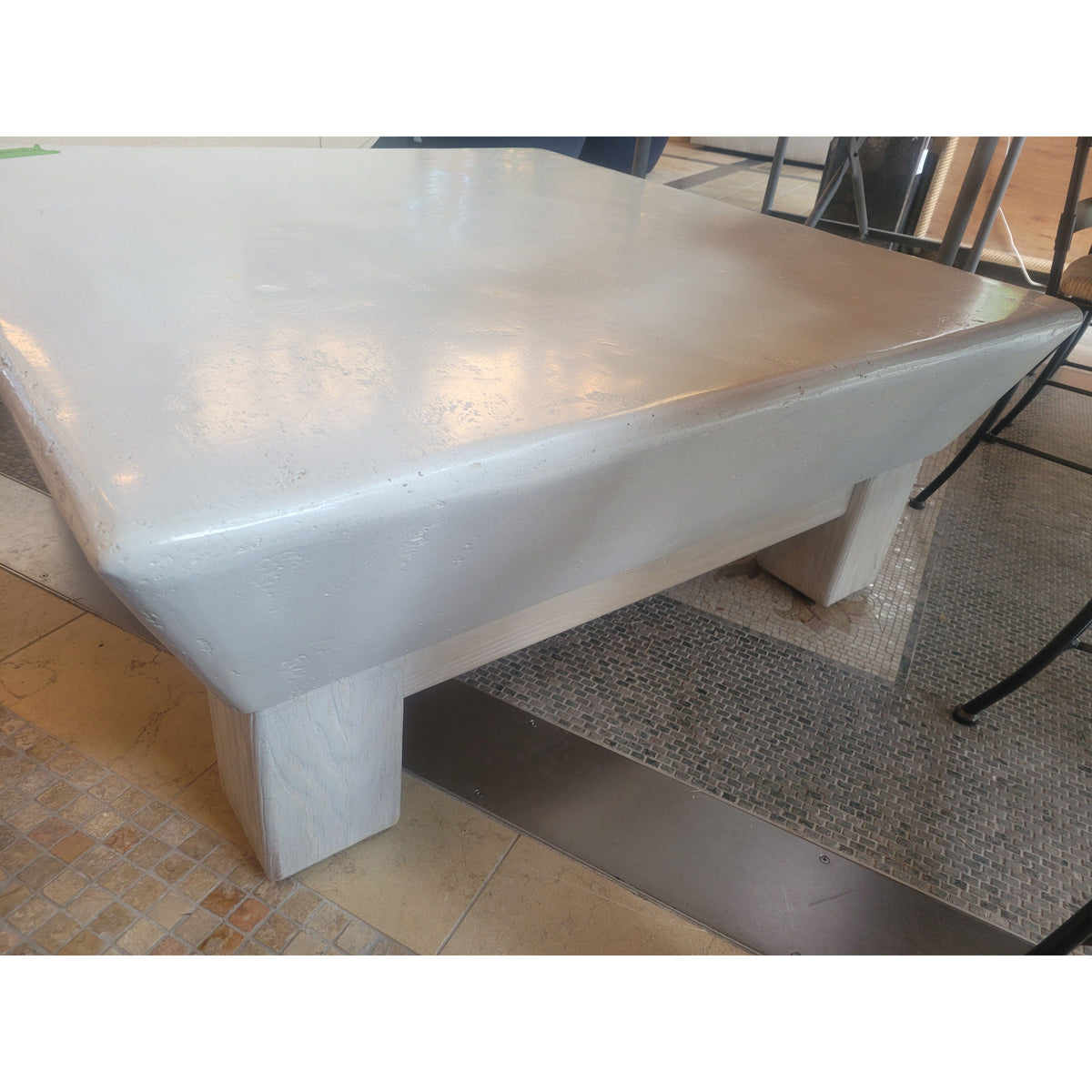 Custom Square White Wood Coffee Table w/ Resin Top - colletteconsignment.com