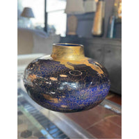 Rare Vintage Brown & Gold Leaf Glass Vase