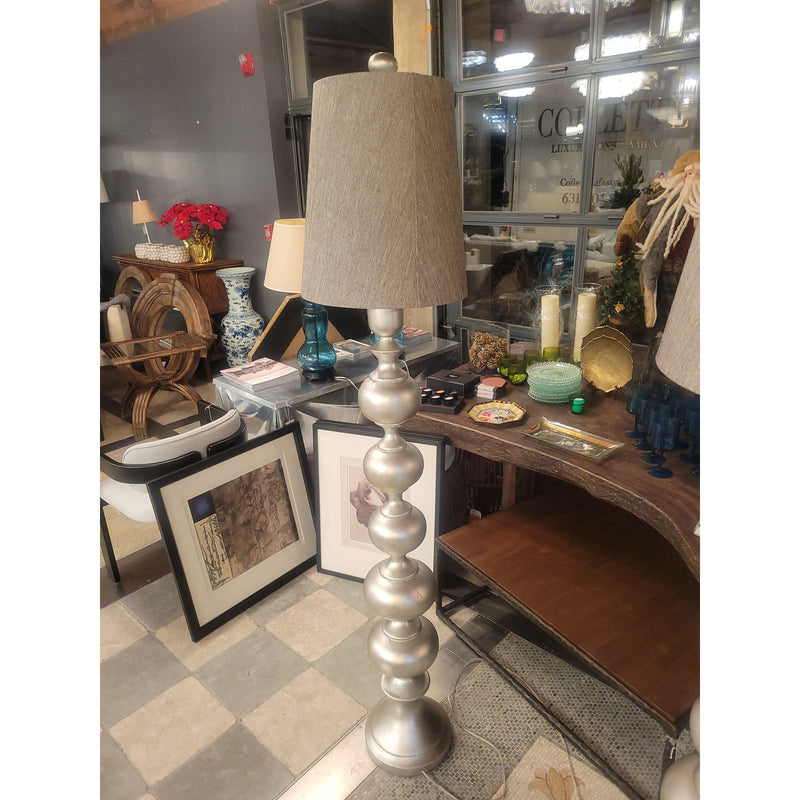 Stacked Pearls Wood Floor Lamp w/ Gray Shade