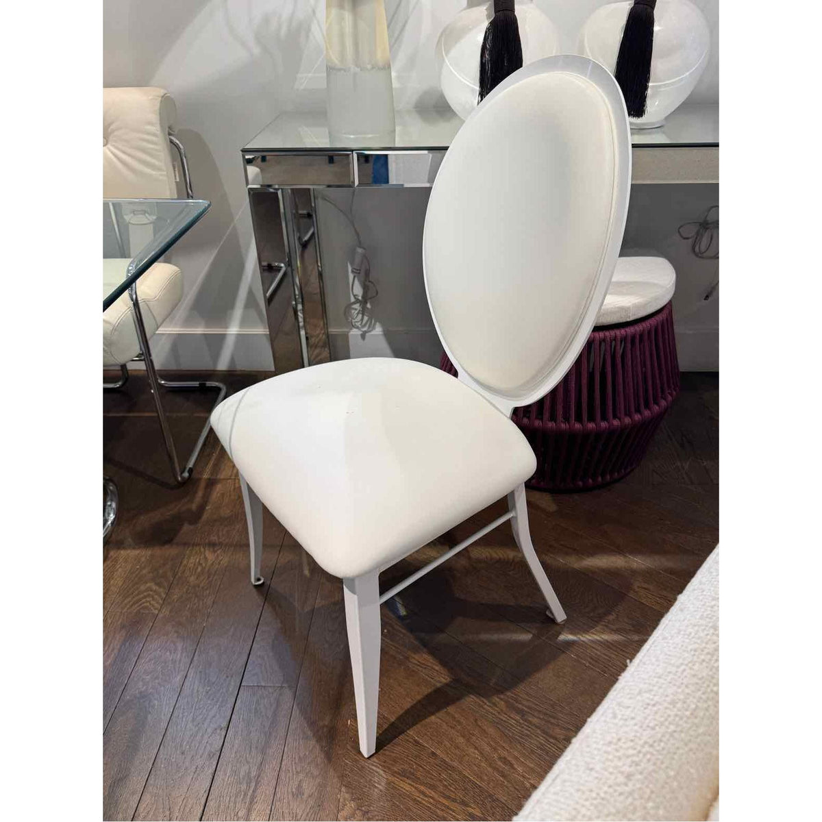 PAIR of White Faux Leather Dining Chairs - AS IS
