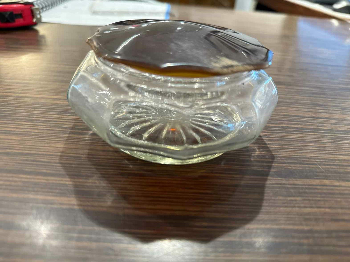 Vintage Art Deco Hexagon Powder Jar w/Bakelite Lid, 4.75" Dia x 2.5"H