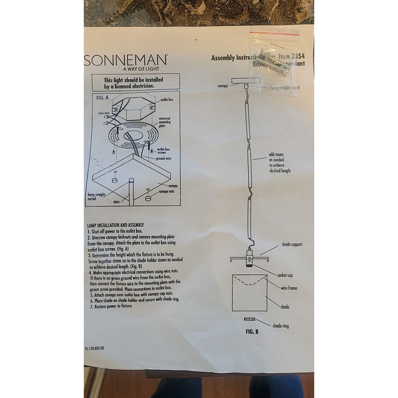 Boxus Black Brass Single Pendant w/ Beige Shade by Sonneman