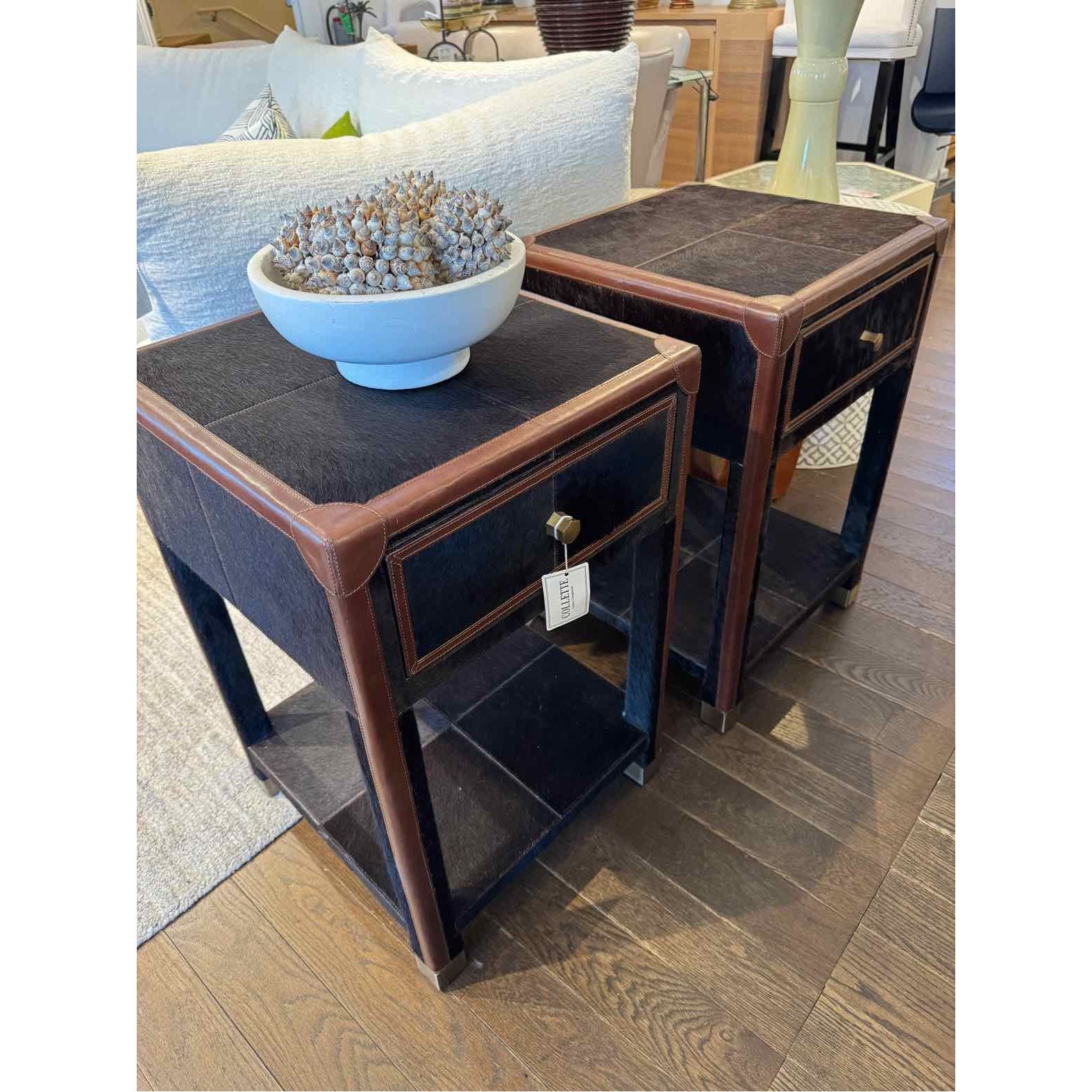 PAIR of 'Branden' Dark Brown Hair-on-Hide Leather Nightstands by Made Goods