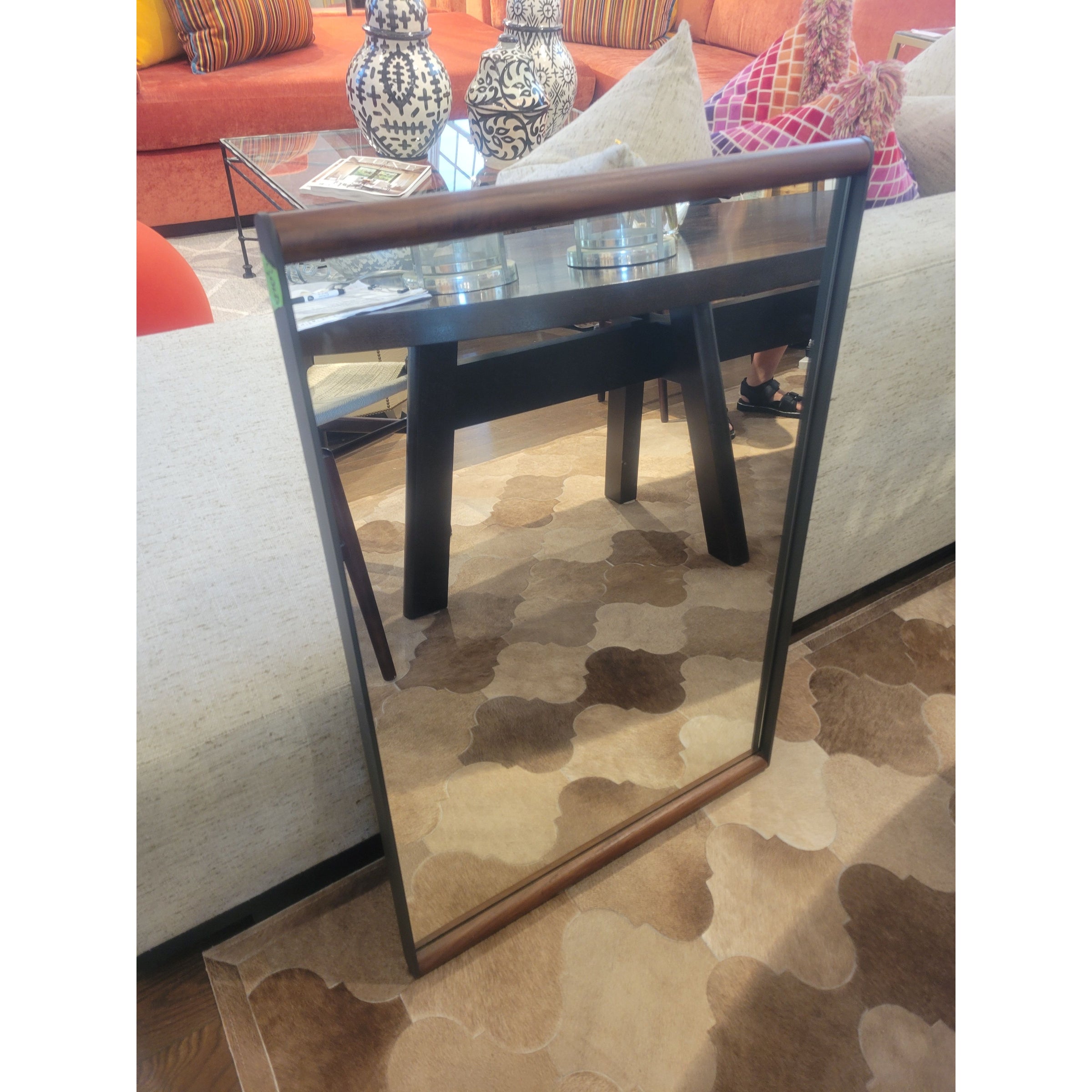 Matte Black Metal & Walnut Wall Mirror