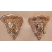 PAIR of Ornate Wood Cherub Wall Shelves