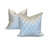 Pair of Square Silk Pillows w/ Leather Embroidered Pattern