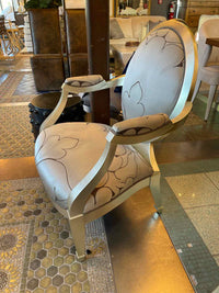 Silver & Brown Leather Oval Arm Chair by John Hutton for Donghia w/ Pillow