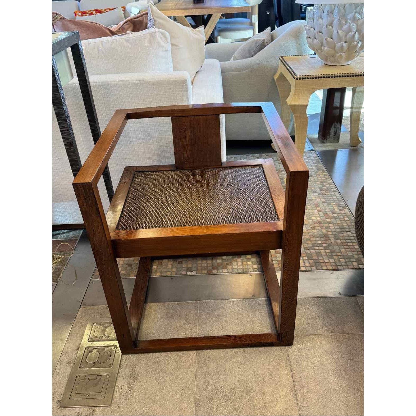 Square Wood Arm Chair w/ Faux Woven Seat by Upstairs