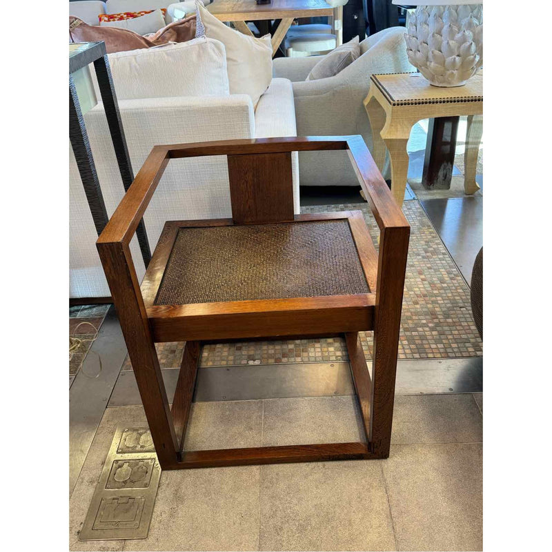 Square Wood Arm Chair w/ Faux Woven Seat by Upstairs
