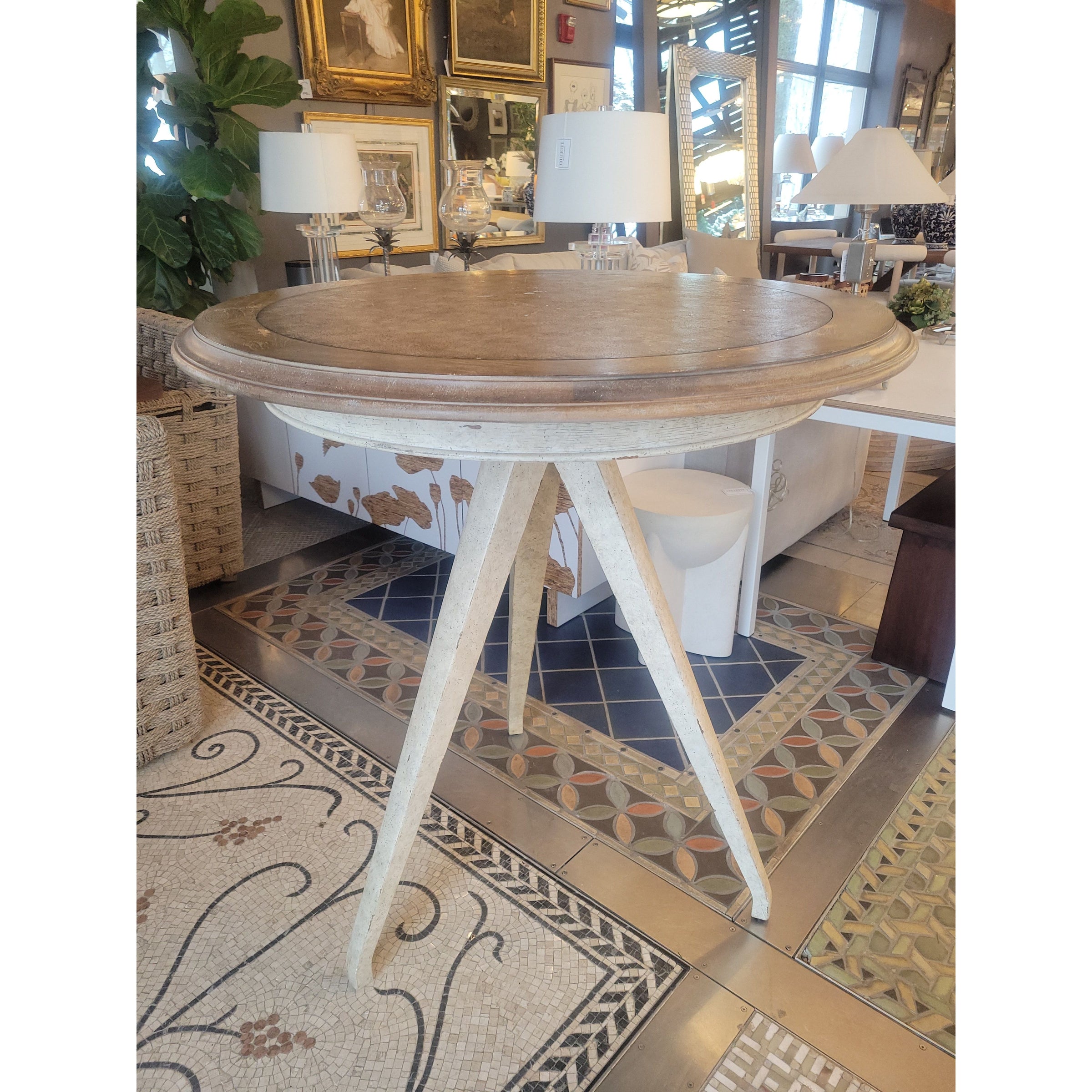 Round Wood Pub Tripod Table w/ Leather Top by Stanley (AS IS) - colletteconsignment.com