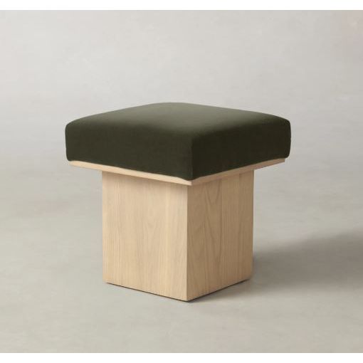 Mulberry Ottoman in Olive Performance Velvet w/ Driftwood Finish