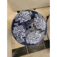 Navy & White Ceramic Lattice Garden Stool / Table