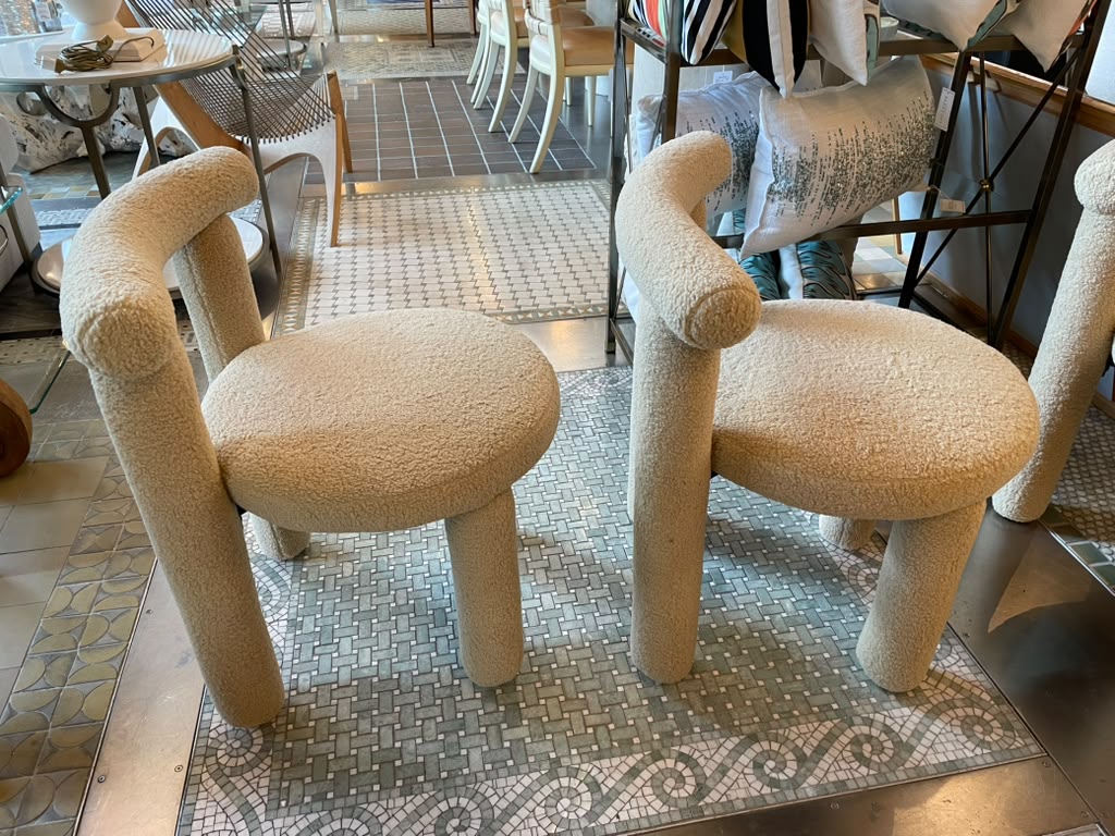 Set of 6 Cream Boucle Dining Chairs