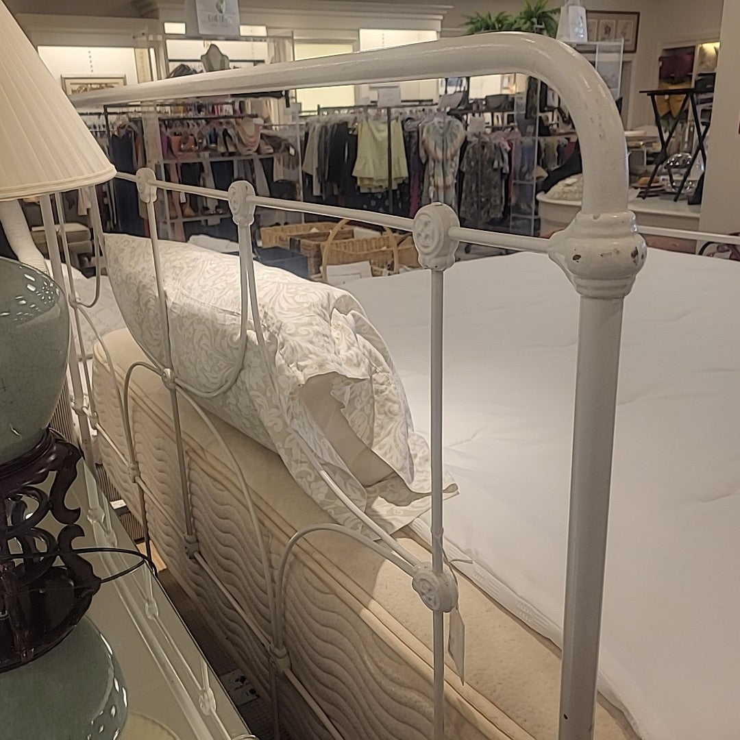 Antique King-Sized White Metal Bed Frame (AS IS)
